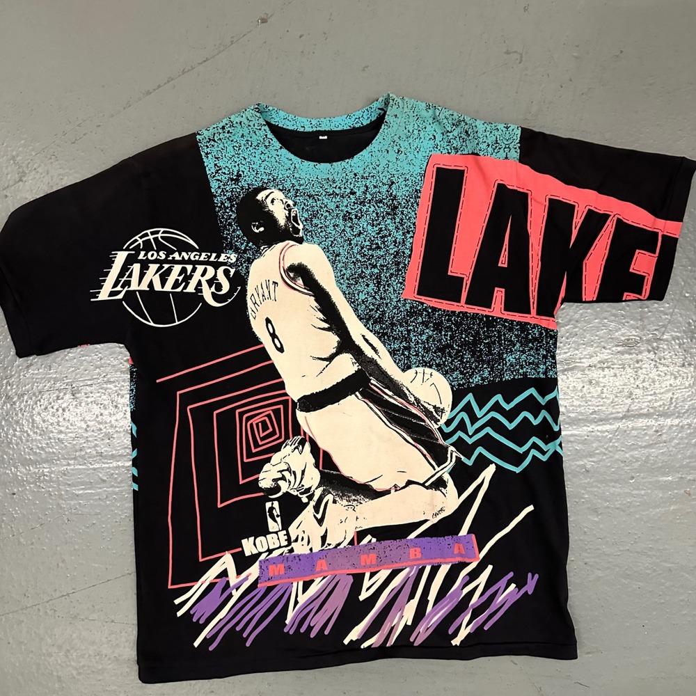 Los Angeles Lakers Kobe Bryant T Shirt Mens XL Black Preowned All Over Print AOP